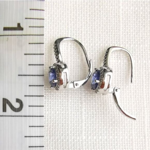 NEW Tanzanite CZ halo drop earrings in Sterling Silver lever back - Picture 5 of 7